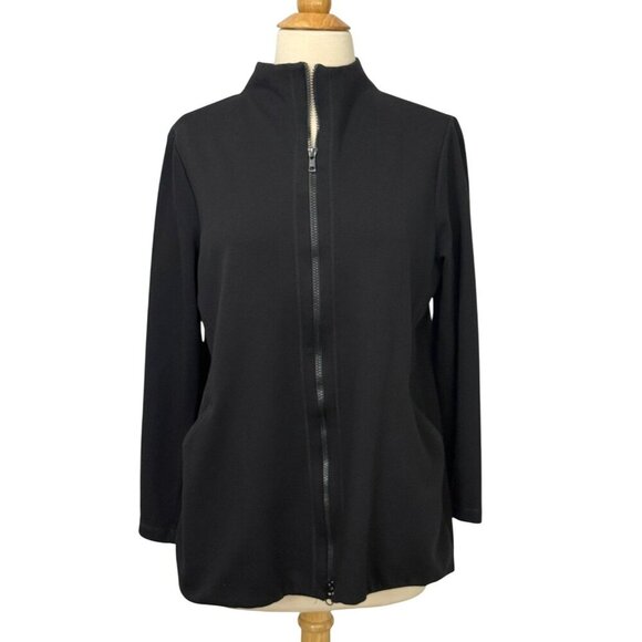 Eileen Fisher System Black Ponte Knit Jacket Stand Collar Full Zip Tencel Size M - Picture 1 of 9